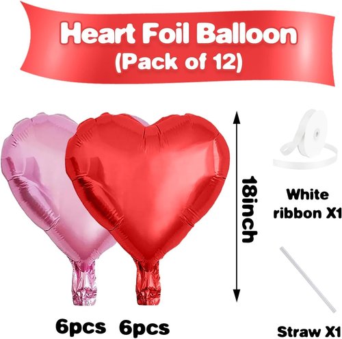 Heart Balloons by Pink Red - 12Pcs 18 Inch Light Pink Foil Love Balloons for Valentine's Day & Weddings