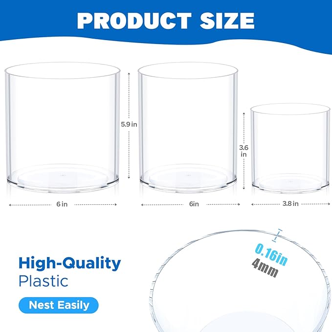 JYPS Clear Vase Set of 3, Polycarbonate, Round, Transparent, Wide Mouth, 6 inches, Ideal for Wedding Decor, Flowers, Bedroom, Living Room, Bathroom, Break Resistant