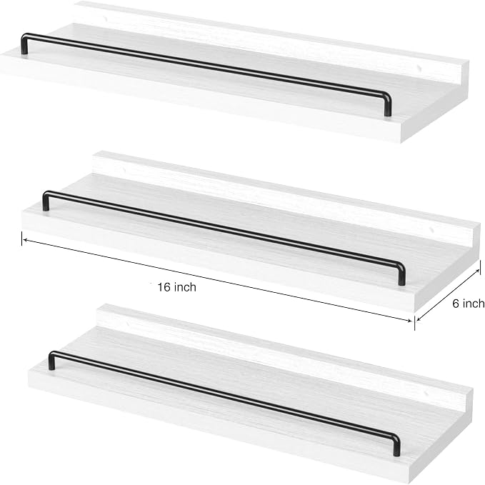 RYOFOBETTO Floating Shelves for Wall Decor, White Shelves for Bathroom, Living Room, Bedroom, Picture Frames, Plants, Kitchen (Set of 3)