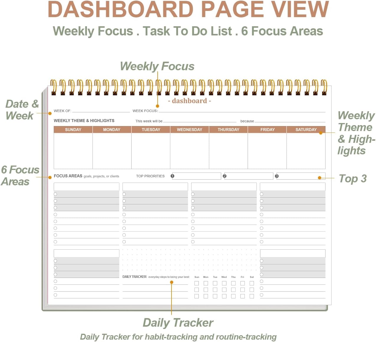 Weekly Productivity Planner | 8.5" x 11" Desk Notepad with 6 Focus Areas for Efficient Task Management - Green