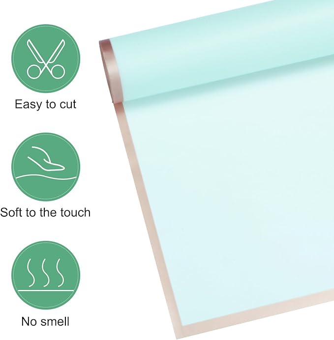 M METERXITY 20 Sheets Flower Wrapping Paper Bouquet, 23 Inch Light Blue Gold Edge BOPP Waterproof Floral Wrapping Paper Flower Packaging DIY for Wedding/Party/Birthday/Gift Bouquet Wrap Paper