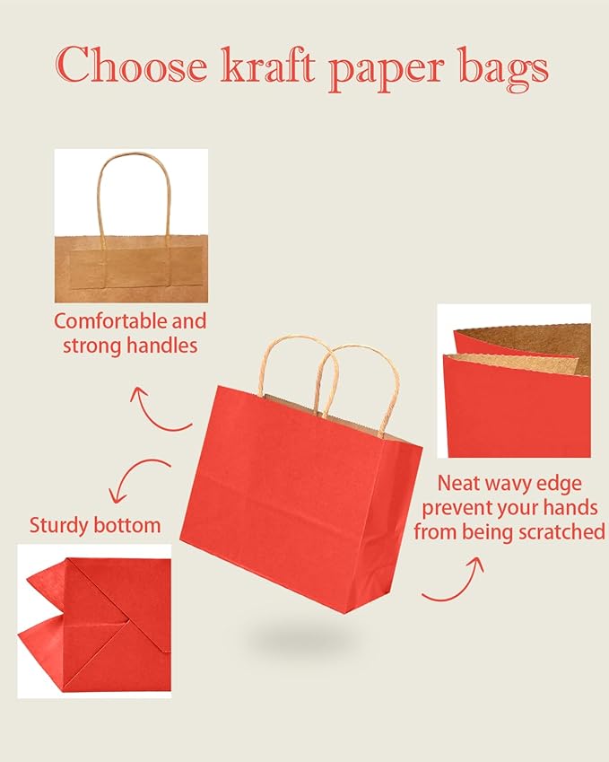 qiqee 13"x4.5"x10" Large Gift Bag with Handles Bulk 32PCS Gift Paper Bags Red Bags Multiple Uses (Wide Large)