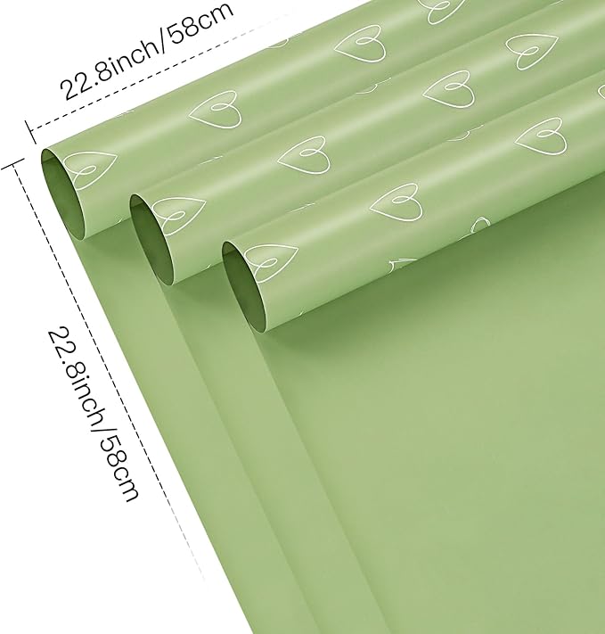 WRAPAHOLIC 20 Sheets Flower Wrapping Paper - 22.8 x 22.8 inch Green Love Design Water-Resistant Floral Bouquet Wrapping Paper, Florist Supplies Packaging for Wedding Birthday Gift DIY