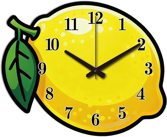 Lemon Wall Clock Irregular Shape Decorative Wall Clock Cartoon Style Non-Ticking Clock for Home Office Decoration, 15.86×12.99 inch