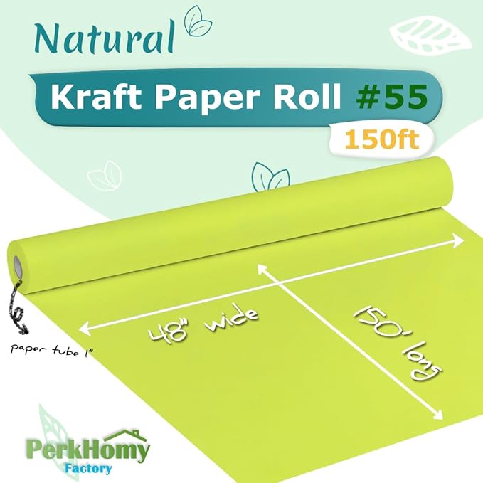 PerkHomy Neon Green Kraft Paper Roll 48" x 1,800" (150') for Gift Wrapping Bouquet Flower Art Painting Craft Writing Packaging Shipping 80GSM 55LB (Neon Green, 48" x 150')