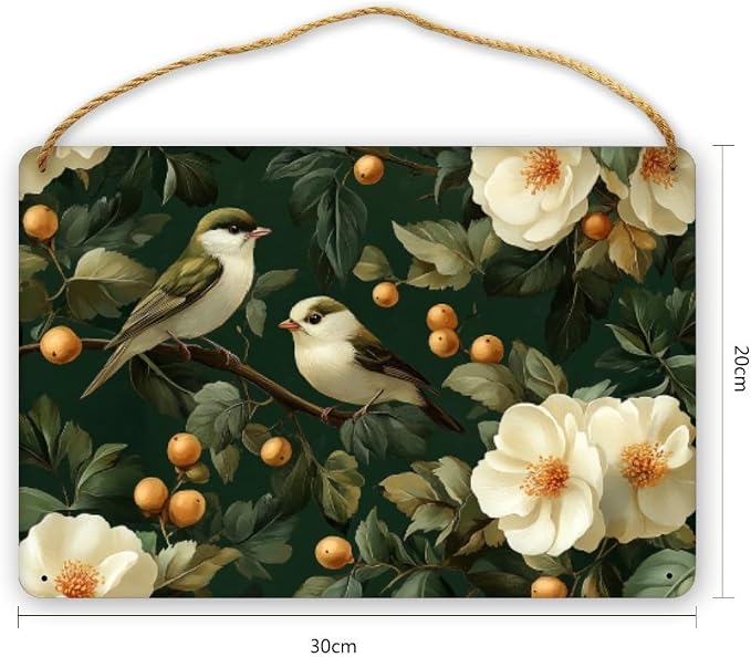 Vintage Bird & Floral Wooden Sign 12x8 Inch, Nostalgic Decor for Retro Lounges, Ideal Present for Antique Collectors & Nature Illustration Fans