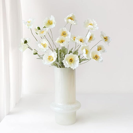 6PCS White Poppy Artificial Fake Poppies Flower with Stems Silk Floral for Wedding Bouquet Party Spring Arrangement Home Cemetery Decorations