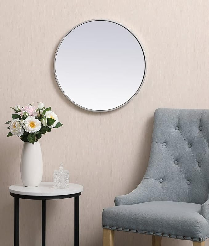 Elegant Decor Eternity 21" Round Mid Century Metal Frame Mirror in Black