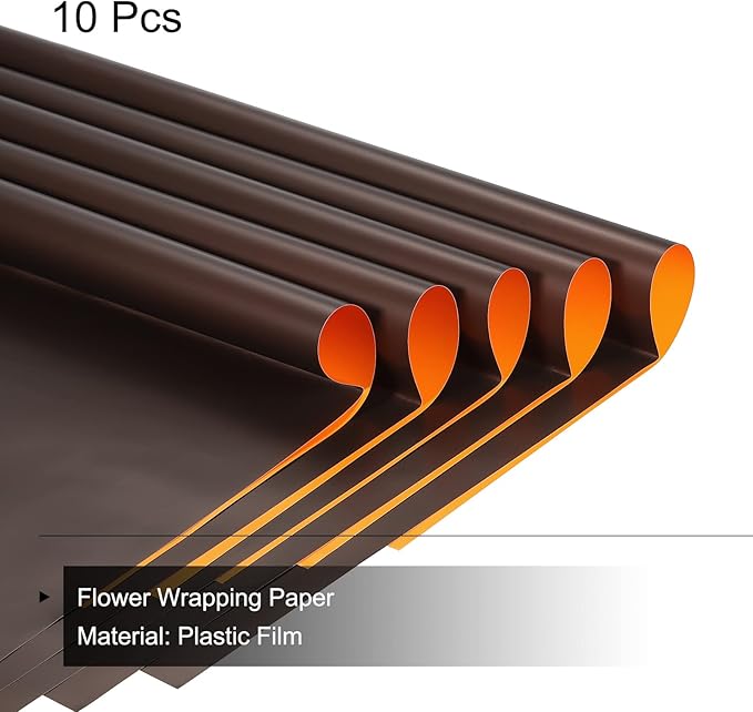 MECCANIXITY 10 Pcs Double Sided Color Flower Wrapping Paper Orange+Brown 22.8"x22.8" Waterproof for Florist Bouquet Supplies, DIY Crafts, Gift Box Packaging