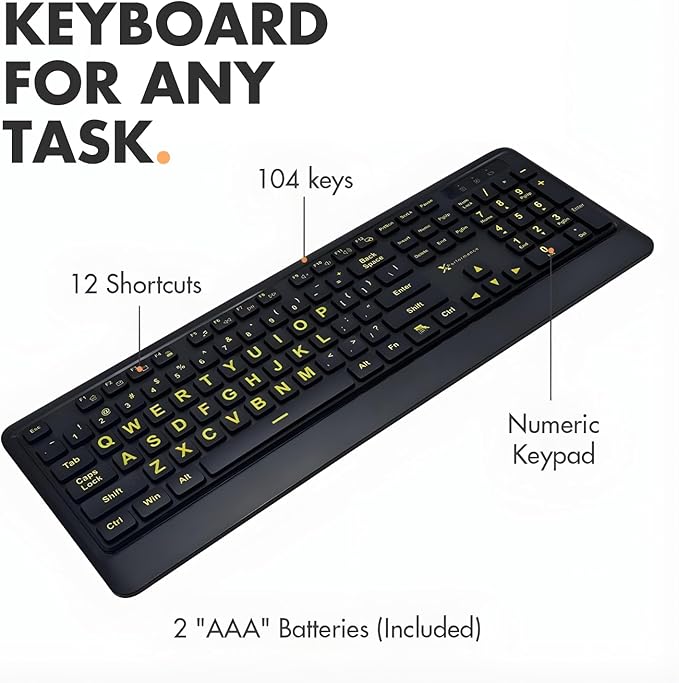 X9 Performance Large Print Wireless Keyboard and Mouse Combo - 4X Larger Oversize Yellow Letters for Seniors and Low Vision Users - 2.4Ghz Wireless Mouse and Keyboard Combo for PC