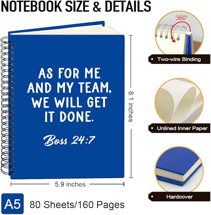 Msticey As For Me And My Team We Will Get It Done 160 Blank Pages Dark Blue Hardcover Spiral Notebook, Appreciation Gifts for Men Manager Supervisor Leader Coworker Colleague, Funny Boss Day Gifts