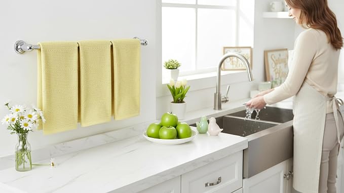 Serafina Home Light Butter Yellow Kitchen Hand Dish Towels: Oversized 28" x 18",100% Cotton Cloth Soft Cleaning Drying Absorbent Textured Design, Set of 3 Multipurpose for Everyday Use (Pale Yellow)