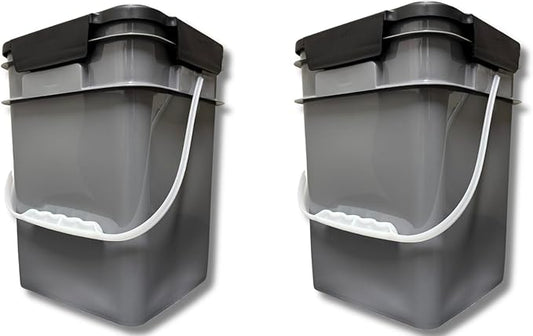 House Naturals 4 Gallon Square Food Grade Plastic Bucket with Lid, Made in USA (Pack of 2) BPA Free (Grey)