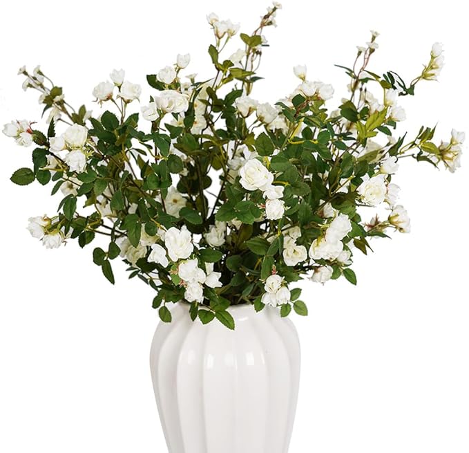Melorca&Guilla Artificial Flowers Fake Flowers,6PCS 29" Artificial Rose for Vase, Long Stems White Artificial Flowers Faux Flower Arrangements for Shop Garden Office Home Décor(6, White Rose)