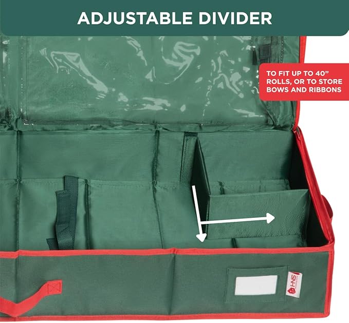 HOLDN’ STORAGE Premium Wrapping Paper Storage Container - Durable 600D Tear-Proof, Fits 27 Rolls Gift Wrap, Extra Pockets for Ribbons & Bows, Underbed Storage - Ideal for Holiday Christmas, Green