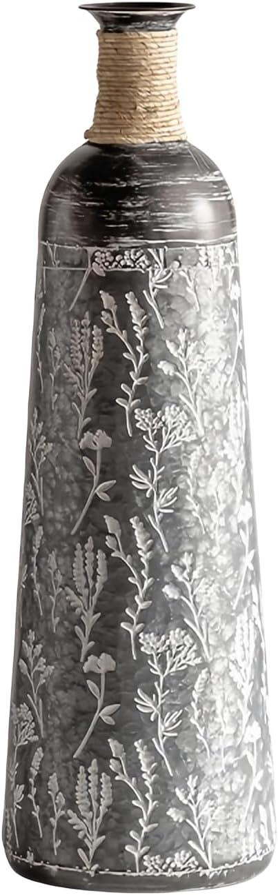 Decorative Rustic Iron Vase,23 inches 28 inches 30 inches Tall Large Metal Floor Vase,Farmhouse Vintage Floweral Vase for Living Room Home Decoration (Blue 4)