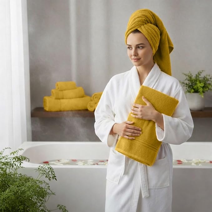 8 Piece Bath Towels for Bathroom - 100% Cotton, Soft Absorbent Bathroom Towels Set - 2 Extra Large Bath Towels, 2 Hand Towels & 4 Washcloths - Hotel Spa Thick Plush Towel, Mustard
