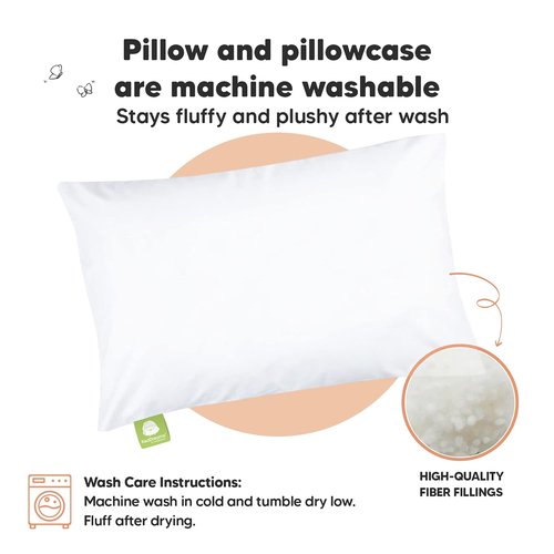 My Little Dreamy Toddler Pillow - Organic Cotton Travel Pillow with Soft Case | 13x18, Breathable & Machine Washable for Ages 2-5 (Soft White)