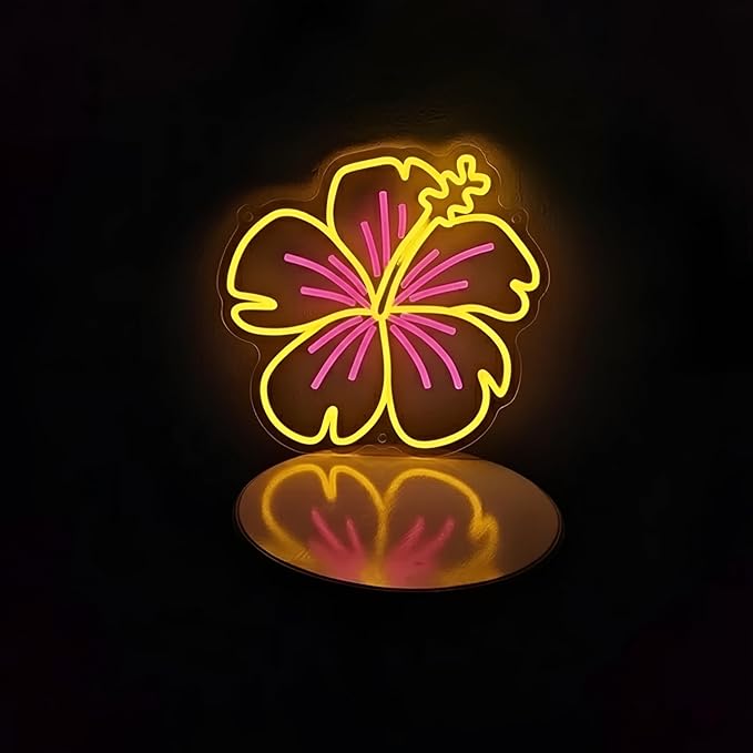 Neon Plumeria Flower Sign, Dimmable Tropical Floral LED Neon Light for Wall Decor, Artistic Flower Wall Art Light Up Sign for Home, Bedroom, Patio, Tiki Bar, Salon, Party Gift USB Powered