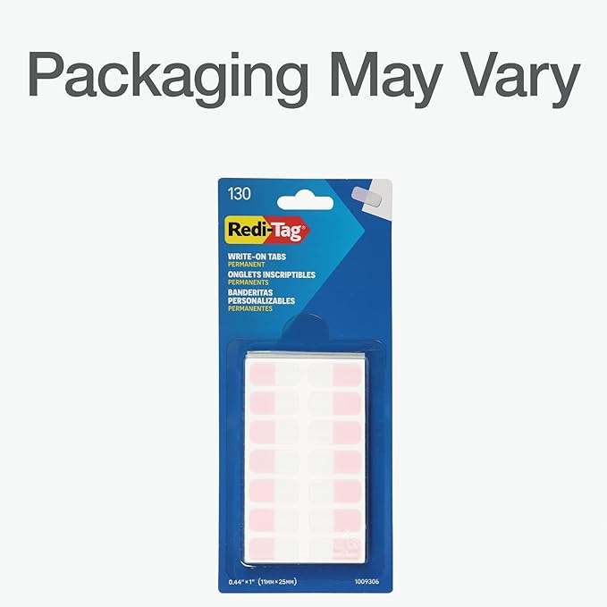 Redi-Tag Write-On Tabs, Permanent Adhesive Index Tabs, Assorted Pastel Colors: Pink, Purple, Blue, Teal, Green, 1" x 7/16", 130 Pack (1009306)