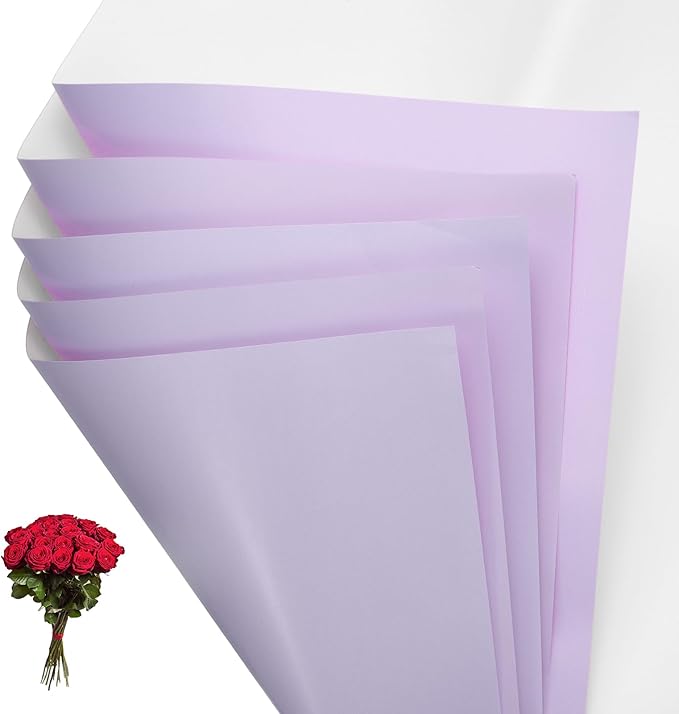 PATIKIL Flower Gift Wrapping Paper, 20 Sheets Double Sided Waterproof Bouquet Paper Wrap Florist Packaging Floral Papers for Wedding DIY Craft Valentine Mother's Day, Purple