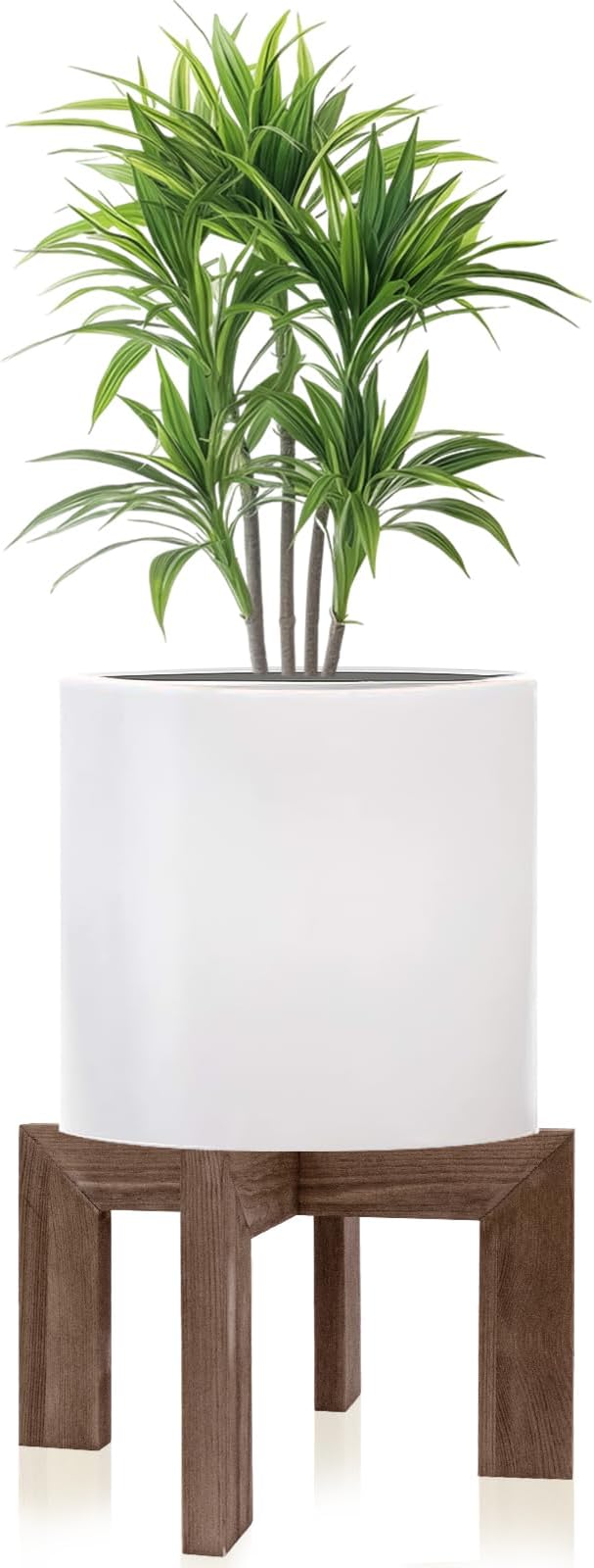 hismocal Modern Wood Plant Stand Indoor/Outdoor, Planter Stand Holder Rattan Flower Pot Stand (1 Pack- Wood Grain)