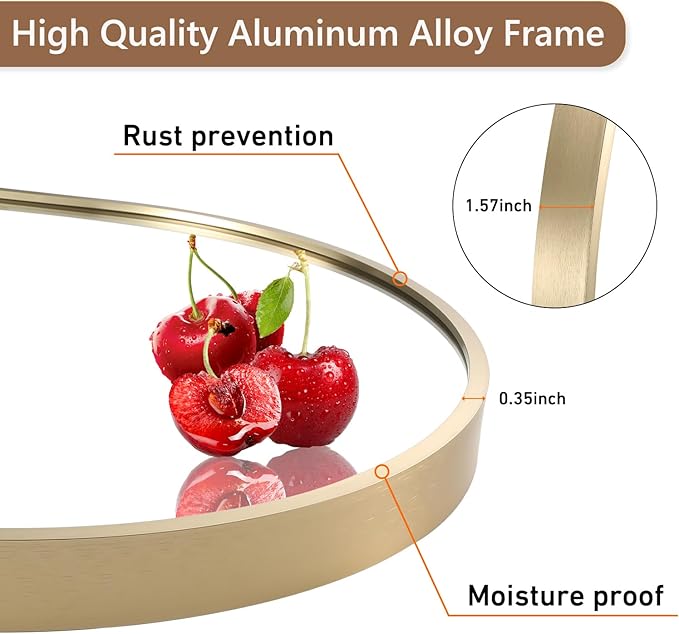 Gold Oval Mirror, 17"x30" Oval Bathroom Mirror, Vanity Mirror with Brushed Metal Frame, Wall Mount Mirrors Decor for Bathroom, Bedroom, Entryway, Living Room(Hangs Horizontally or Vertically)