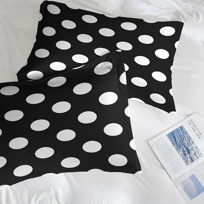 Comforter Set Queen Size, Polka Dot 7 Pcs Bedding for Kids and Adults, Black and White Bed Sheet Sets with Fitted Sheet 2 Pillowcase & 2 Sham for Bedroom Bed Decor