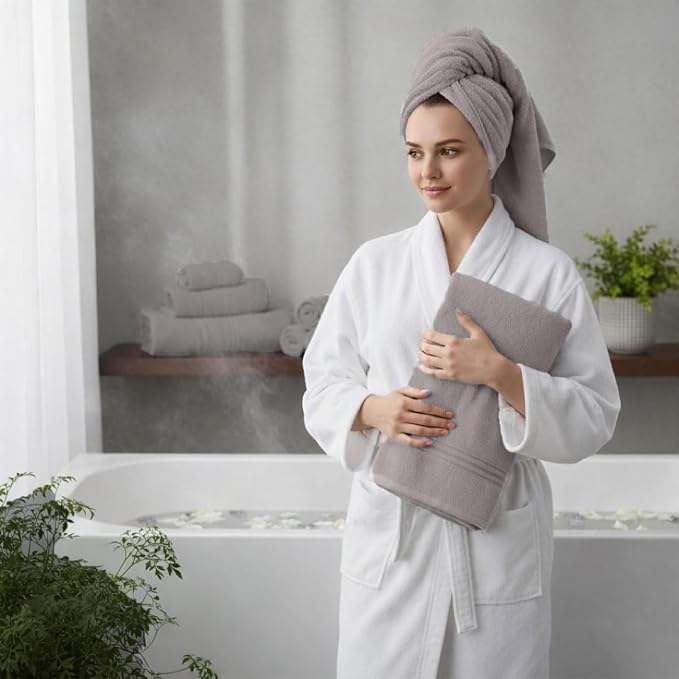 8 Piece Bath Towels for Bathroom - 100% Cotton, Soft Absorbent Bathroom Towels Set - 2 Extra Large Bath Towels, 2 Hand Towels & 4 Washcloths - Hotel Spa Thick Plush Towel, Silver Gray