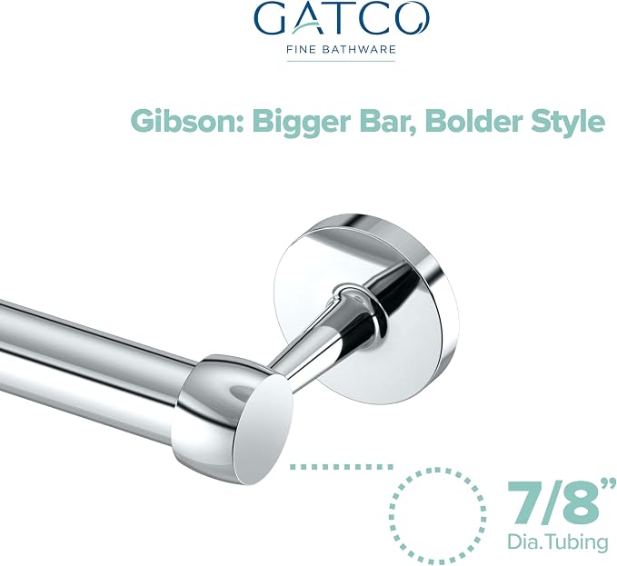 Gatco 5211 Gibson Towel Bar, Wall Mounted Bathroom Towel Holder Rack, Modern Chrome Bath Hardware for Towels & Washcloths