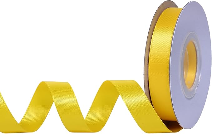 YAMA Yellow Double Faced Satin Ribbon 5/8 Inch 25 Yards Yellow Ribbons for Gift Wrapping Crafts Hair Bows Wedding Party Decoration