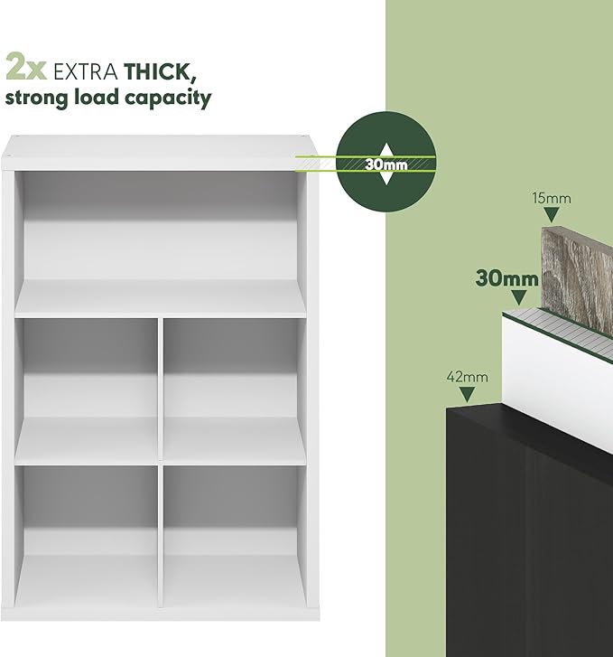 Furinno Cubicle Book Shelf, 5-Cube Bookshelf, Extra Thick Frame Cube Storage Organizer Bookcase with Closed Back, 15.3 x 29.9 x 43.3, for Living Room, Bedroom, Home Office, White