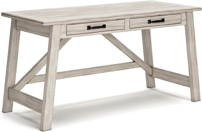 Signature Design by Ashley Carynhurst Farmhouse 60" Home Office Desk with Drawers, Distressed White