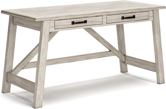 Signature Design by Ashley Carynhurst Farmhouse 60" Home Office Desk with Drawers, Distressed White