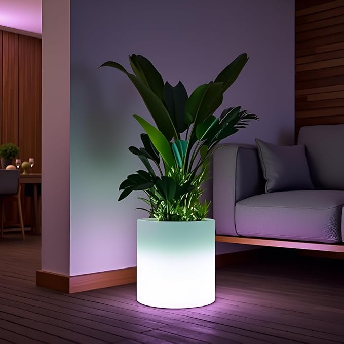Mr.Go 16-inch LED Flower Pot Light w/Remote, RGB Color Changing Colorful Cylinder Flowerpot, Rechargeable Lighted Planter & Ice Bucket for Home Decor, Garden, Party, Wedding, Gifts
