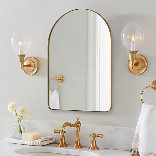 ANDY STAR Arched Mirror, 20 x 28 Inch Brushed Gold Wall Mirror in Stainless Steel Metal Frame, Arch Top Rounded Corner 1 Inch Deep Set Design Wall Mount Hangs Vertical
