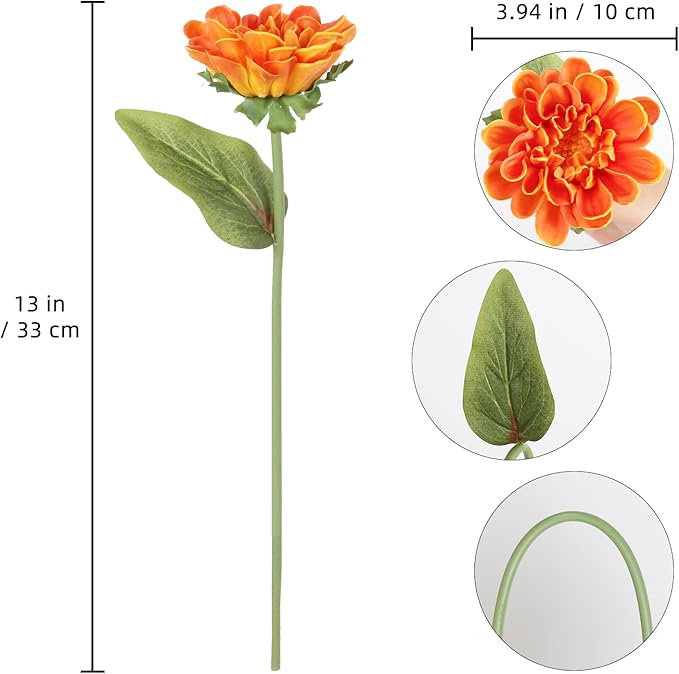 IPOPU Orange Chrysanthemum Artificial Flowers 10pcs Fake Mums 13inch Faux PU Dahlia Flower Dahlia Flower with Stem for Home Wedding Office Table Centerpiece Floral Arrangement Decor(Orange)
