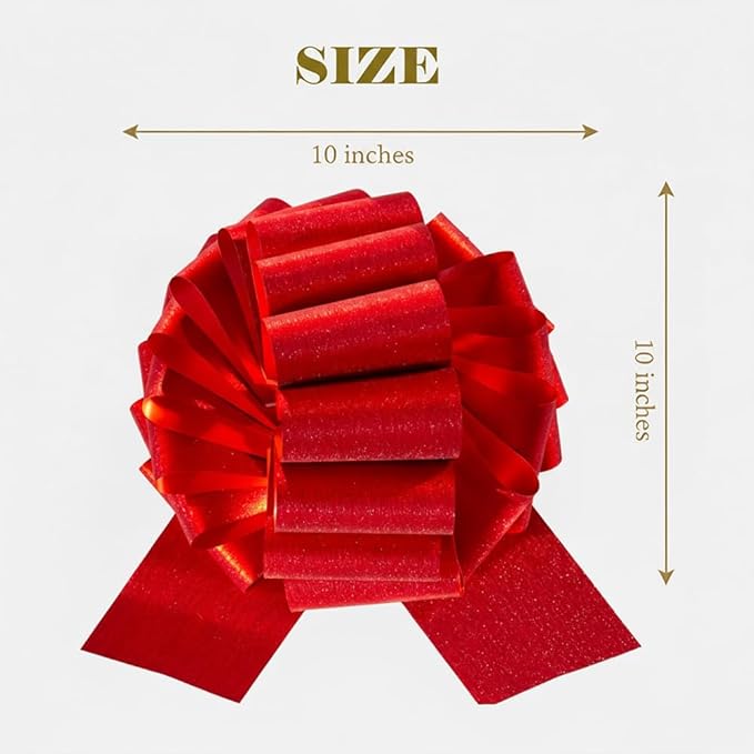Pull Bows for Gifts– 10 Inch 2 Pack Romantic Red Brushed Glitter Bows for Christmas Present, Valentine’s Day, Weddings, Birthdays & DIY Holiday Decorations