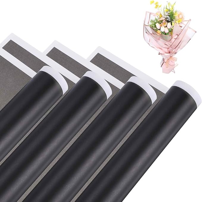 MECCANIXITY Flower Bouquet Wrapping Paper, 56cm/22 Inch Waterproof Floral Wrapping Paper for Flower Bouquet DIY Gift, Wedding, Birthdays, Valentine's Day, Pack of 20(Black)