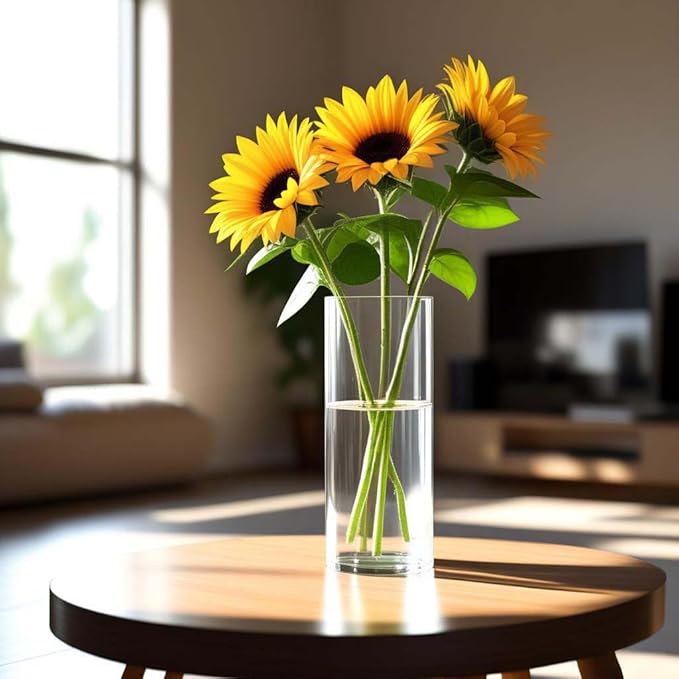 CYS EXCEL Cylinder Clear Glass Vase (H-16" D-6") | Multiple Size Choices Glass Flower Vase Centerpieces | Hurricane Floating Candle Holder Vase