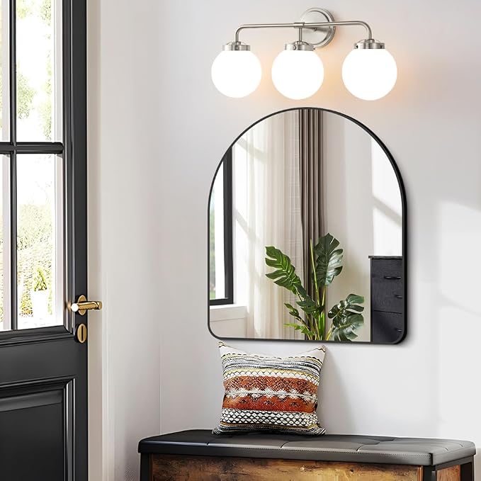 Bathroom Light Fixtures Over Mirror, 22.4'' Brushed Nickel Modern Vanity Lights with Milk White Glass Globe Shades 3-Light Farmhouse Wall Sconce Lighting