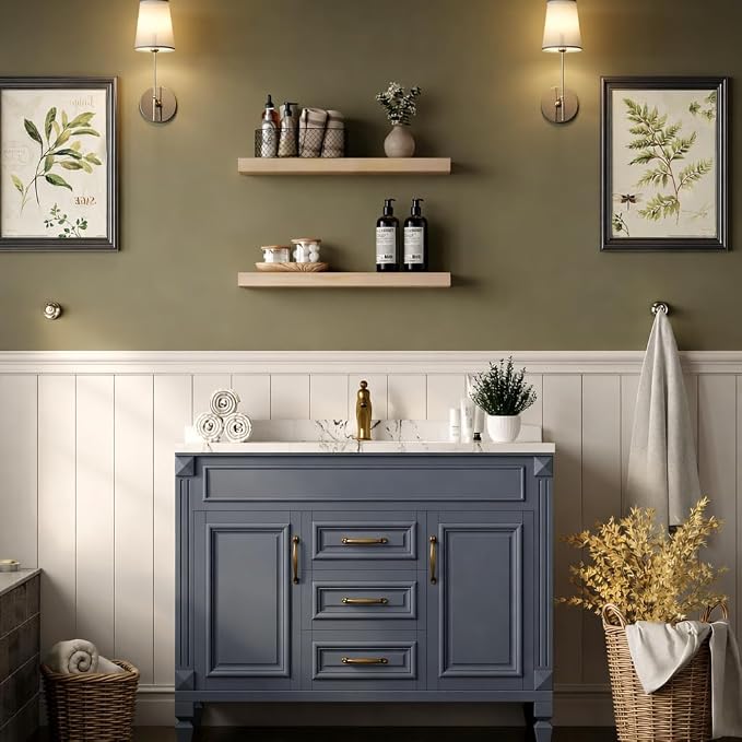 BGMG Wood Floating Shelves 24 inch, Wide Rustic Wooden Wall Shelves for Bathroom Living Room Bedroom Kitchen Farmhouse Set of 2-24x 6.7 x1.25 inch- DIY-Unfinished