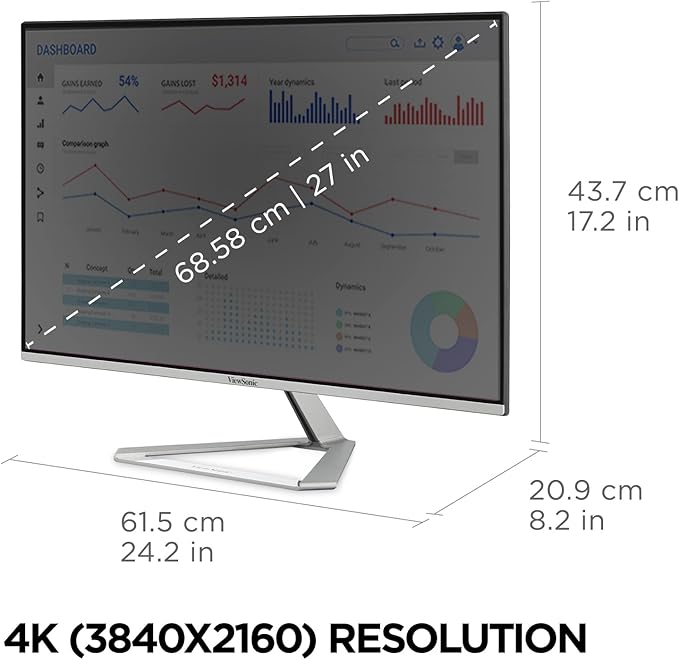 ViewSonic VX2776-4K-MHDU 27 Inch 4K UHD IPS Monitor, 65W USB C, HDR10 Content Support, Thin Bezels, HDMI and DisplayPort