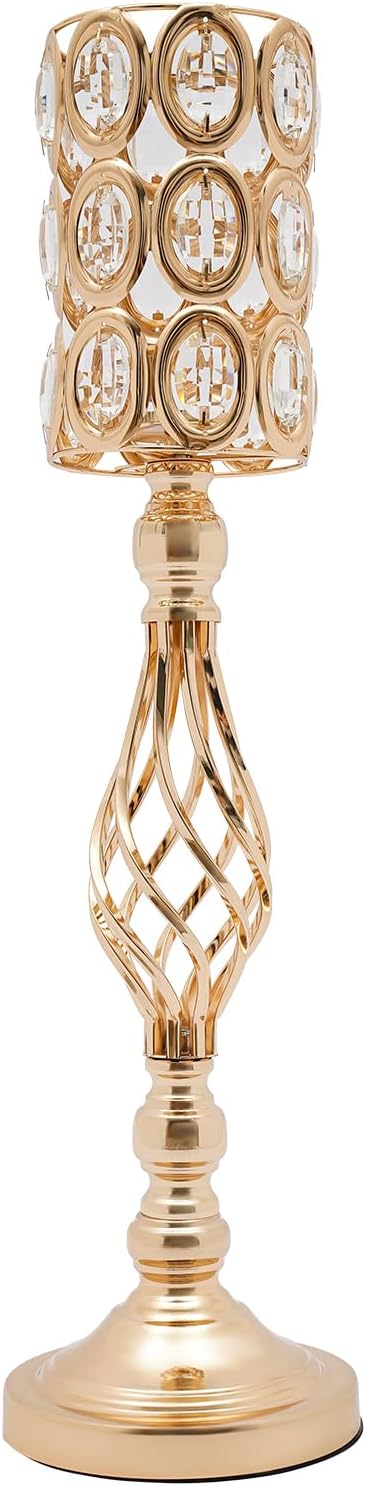 Wedding Centerpieces for Tables, 10 Pcs Vases for Centerpieces with Crystal Beads, 24in Tall Wedding Vase for Tables, Metal Flower Vase Stand with Crystal Beads for Wedding (Gold)