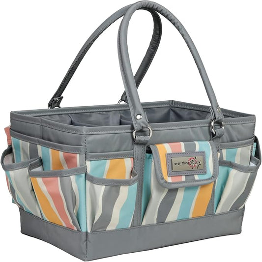 Everything Mary Deluxe Store & Tote Organizer – Grey Stripes Craft Caddy with Handle – Art Storage Tote for Sewing, Scrapbooking, DIY Projects & Crafting Tools