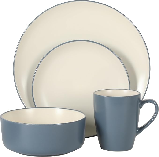 Gibson Elite Oxford Blue Plates and Bowls Sets, 16 Piece Stoneware Dinnerware Sets for 4, Two Tone Dishware Sets, Dinner Plates Dessert Plates Bowls Mugs