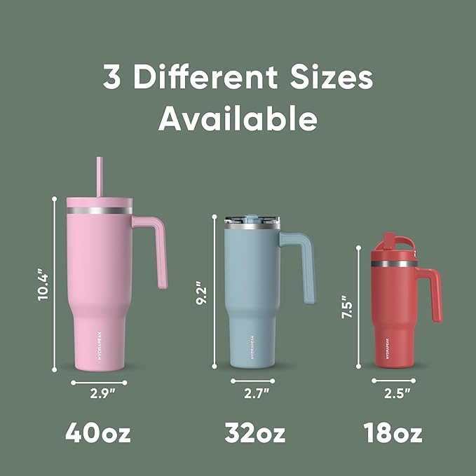 Hydrapeak Voyager 40 Oz Stainless Steel Tumbler with Handle, Insulated Water Bottle With Straw & Lid, Cupholder Friendly Reusable Travel Mug (Sage)