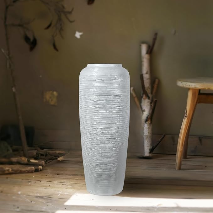 Large Rustic Ceramic Farmhouse Vase,19.7 Inch Tall Pottery Decor Floor Vases Vintage Flower Vases for Home Living Room Entryway Table Centerpiece Decor,Terracotta Vase,Wedding Gift,White