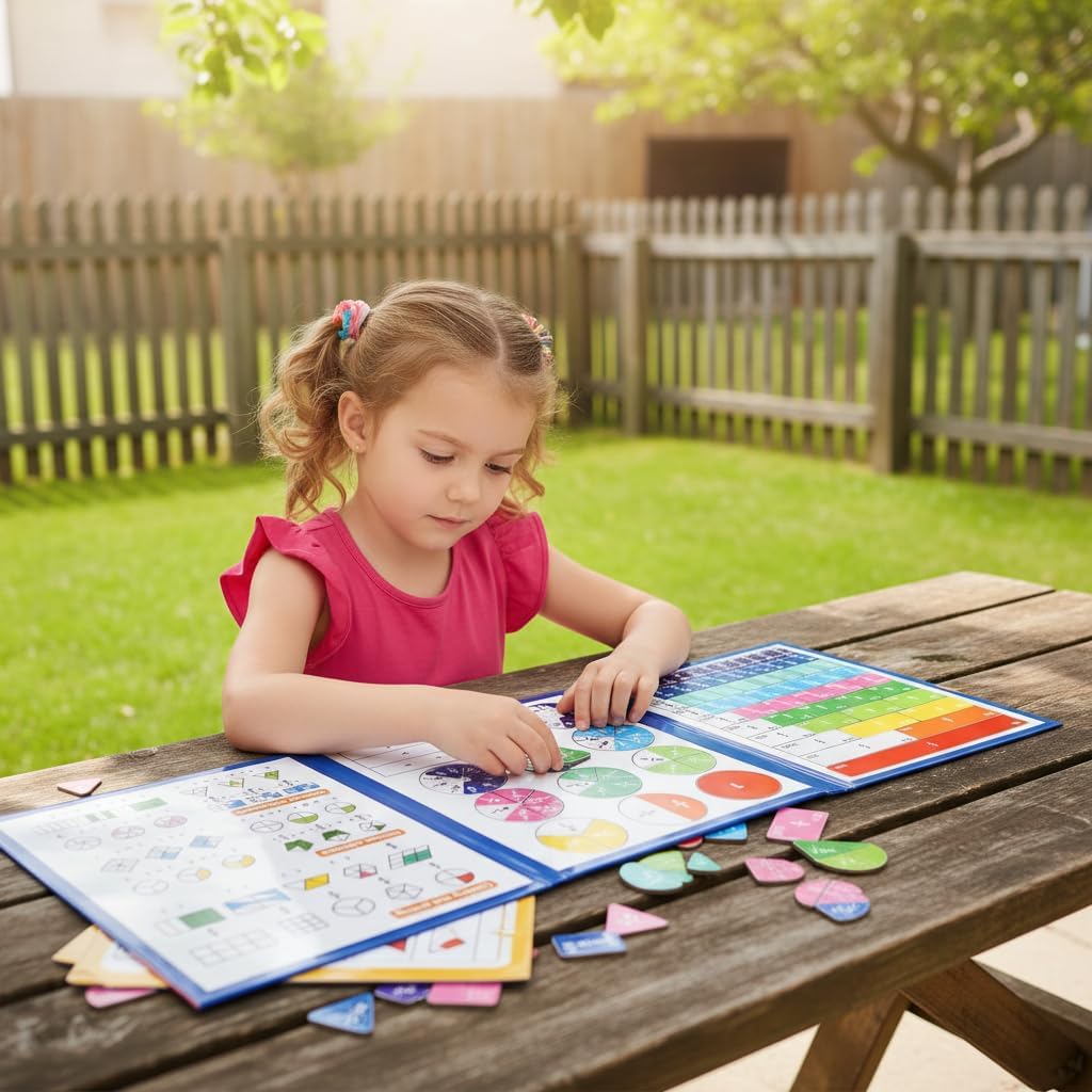 Skiennix Magnetic Fraction Demonstration Book - Educational Puzzle & Tiles for Montessori Math (3 Fold)