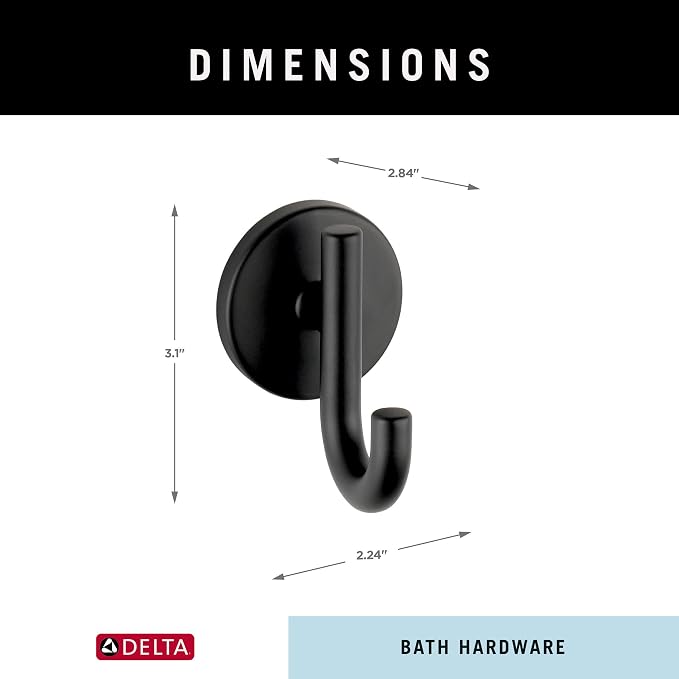 Delta Trinsic (3-Pack) Towel Hooks Matte Black Single Bathroom Hooks Wall Mounted for Robes & Towels Hand Towel Hook Holder Kitchen, Bathroom Accessories 75935-BL